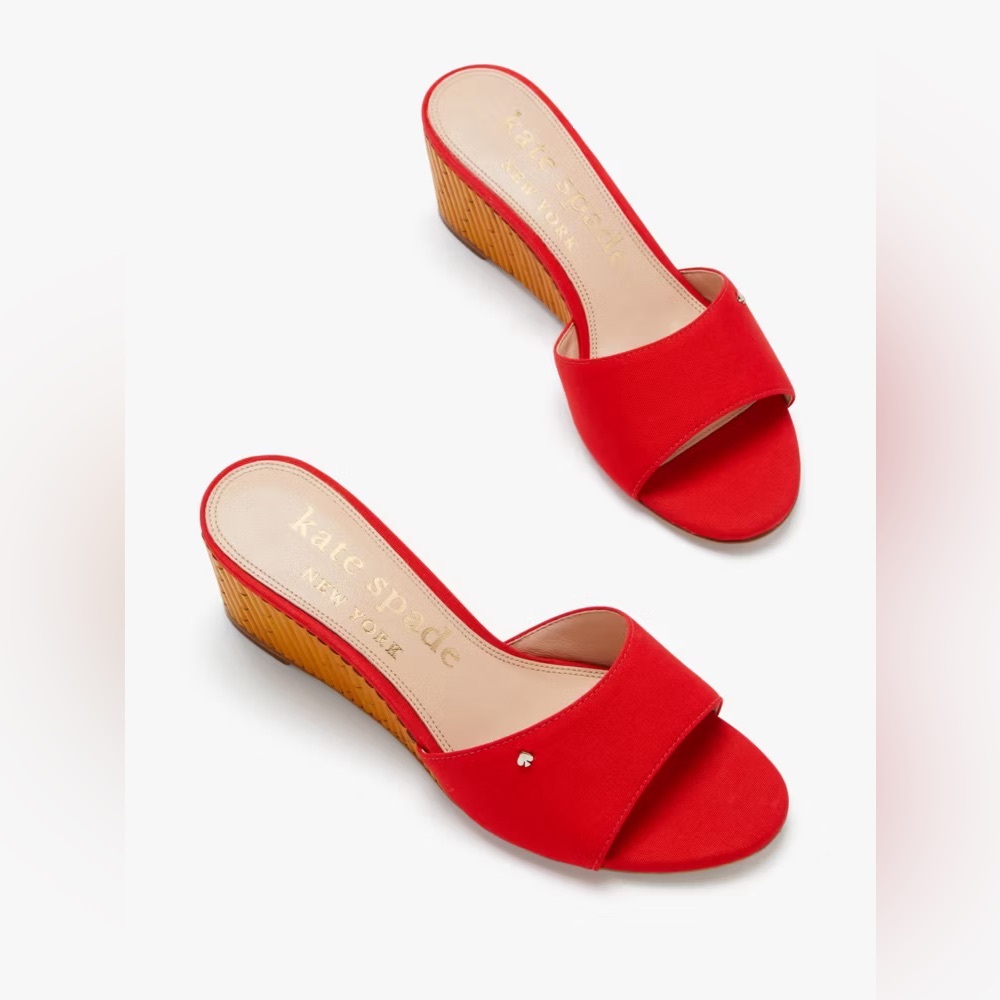 kate spade Red Open-Toe Wedge Slide Mules